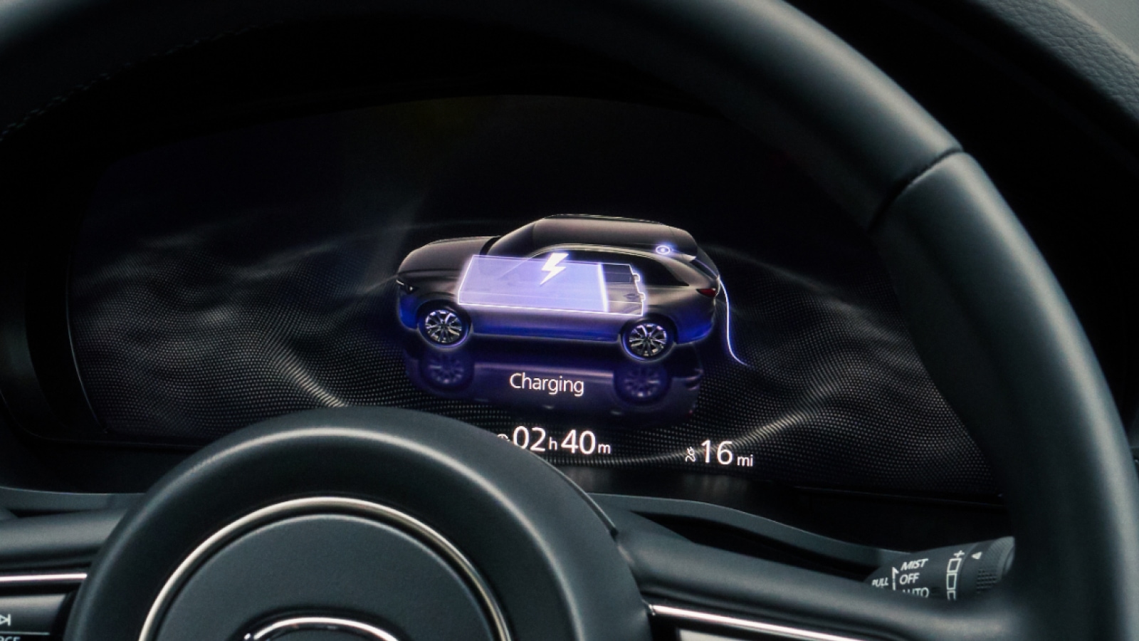 Mazda PHEV dashboard displaying charging info